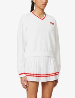 Sporty & Rich X Prince Brand-embroidered Cotton-jersey Sweatshirt 9 Sporty & Rich X Prince Brand-embroidered Cotton-jersey Sweatshirt -Ress Clothing Shop R04173077 WHITERED ALT02