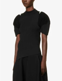 Sacai Cut-out Asymmetric-hem Knitted Top -Ress Clothing Shop R04180402 BLACK ALT02