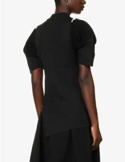 Sacai Cut-out Asymmetric-hem Knitted Top -Ress Clothing Shop R04180402 BLACK ALT03