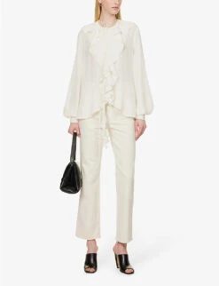 Victoria Beckham Ruffle-trim Self-tie Silk Shirt -Ress Clothing Shop R04180527 VANILLA ALT01