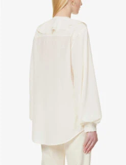 Victoria Beckham Ruffle-trim Self-tie Silk Shirt -Ress Clothing Shop R04180527 VANILLA ALT03