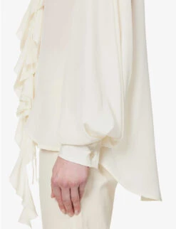 Victoria Beckham Ruffle-trim Self-tie Silk Shirt -Ress Clothing Shop R04180527 VANILLA ALT04