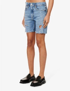 Distressed Mid-rise Upcycled Denim Shorts -Ress Clothing Shop R04180693 LIGHTBLUEWASH ALT02