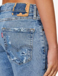 Distressed Mid-rise Upcycled Denim Shorts -Ress Clothing Shop R04180693 LIGHTBLUEWASH ALT04