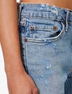 Distressed Mid-rise Upcycled Denim Shorts -Ress Clothing Shop R04180693 LIGHTBLUEWASH ALT05