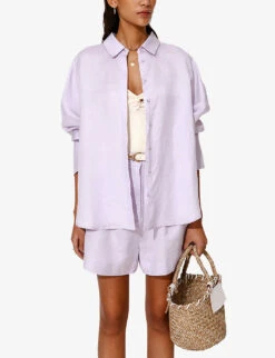By Malina Candace Pearlescent-button Relaxed-fit Linen-blend Shirt -Ress Clothing Shop R04180768 VIOLET ALT02