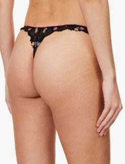 Neon Floral-embroidered Stretch-mesh Thong -Ress Clothing Shop R04180936 BLACK ALT03