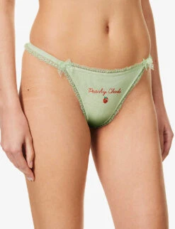 Fruity Slogan-embroidered Stretch-jersey Thong -Ress Clothing Shop R04180957 MINT ALT02