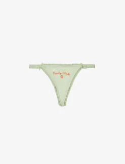 Fruity Slogan-embroidered Stretch-jersey Thong
