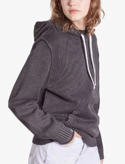 THE KOOPLES Logo-drawstrings Knitted Cotton-blend Hoody -Ress Clothing Shop R04181725 BLACKWASHED ALT02