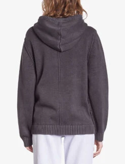 THE KOOPLES Logo-drawstrings Knitted Cotton-blend Hoody -Ress Clothing Shop R04181725 BLACKWASHED ALT03