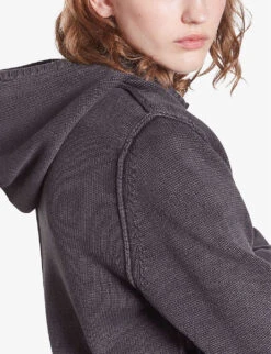 THE KOOPLES Logo-drawstrings Knitted Cotton-blend Hoody -Ress Clothing Shop R04181725 BLACKWASHED ALT04