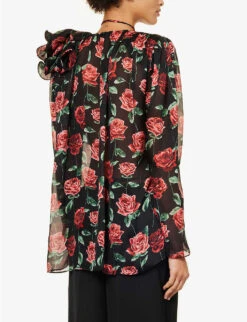 Magda Butrym Floral-embellished Relaxed-fit Silk Blouse 10 Magda Butrym Floral-embellished Relaxed-fit Silk Blouse -Ress Clothing Shop R04183228 BLACK ALT03