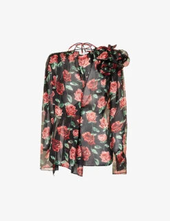 Magda Butrym Floral-embellished Relaxed-fit Silk Blouse