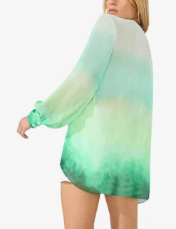 V-neck Gradient-pattern Woven Shirt -Ress Clothing Shop R04185913 GREEN ALT02