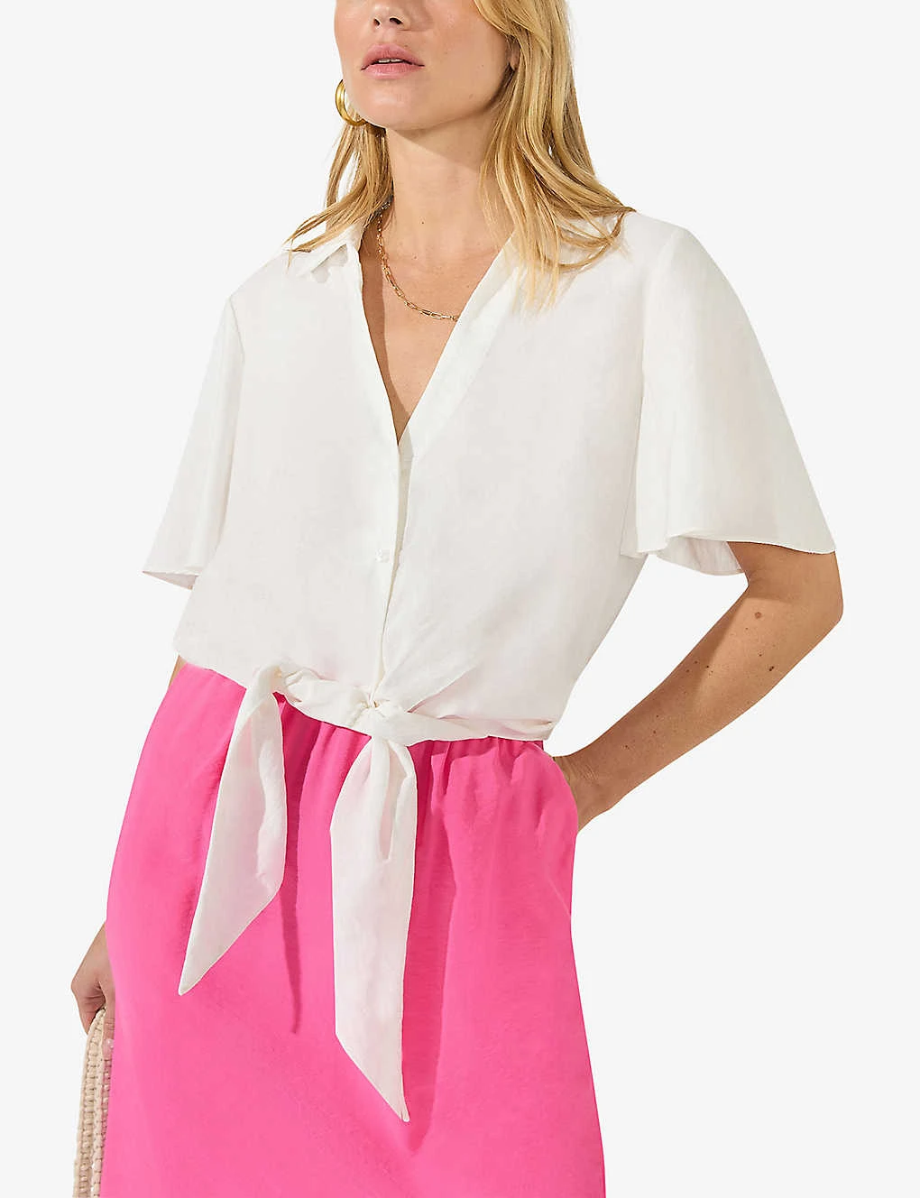 Flutter-sleeve Self-tie Relaxed-fit Woven Shirt 5 Flutter-sleeve Self-tie Relaxed-fit Woven Shirt - Image 3