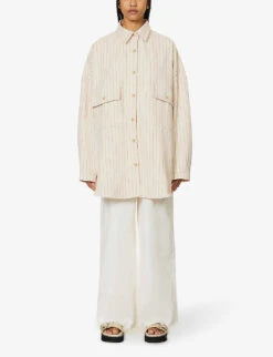 Dallas Oversized Striped Cotton-denim Shirt 9 Dallas Oversized Striped Cotton-denim Shirt -Ress Clothing Shop R04186447 ORANGEPINSTRIPE ALT02