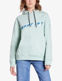 THE KOOPLES Slogan-print Relaxed-fit Cotton Hoody -Ress Clothing Shop R04187730 OCEAN ALT02