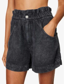 Isabel Marant Etoile Titea Elasticated-waistband Denim Shorts -Ress Clothing Shop R04188811 GREY ALT04