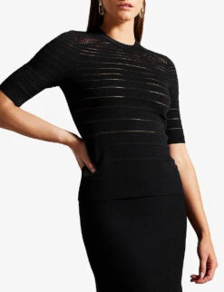 Ted Baker Kahlen Crew-neck Short-sleeve Knitted T-shirt -Ress Clothing Shop R04189322 BLACK ALT02