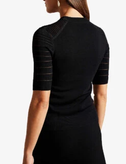 Ted Baker Kahlen Crew-neck Short-sleeve Knitted T-shirt -Ress Clothing Shop R04189322 BLACK ALT03