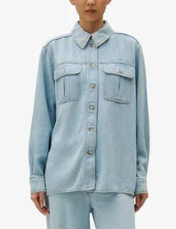 CLAUDIE PIERLOT Calisto Loose-fit Long-sleeve Woven Shirt -Ress Clothing Shop R04189873 DENIMJEAN ALT02