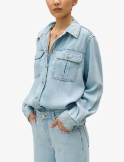 CLAUDIE PIERLOT Calisto Loose-fit Long-sleeve Woven Shirt -Ress Clothing Shop R04189873 DENIMJEAN ALT04