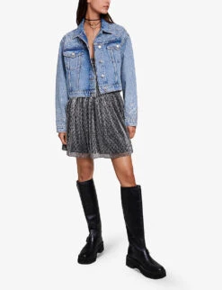 Maje Betoile Rhinestone-embellished Faded Denim Jacket 8 Maje Betoile Rhinestone-embellished Faded Denim Jacket -Ress Clothing Shop R04190268 BLEUS ALT01