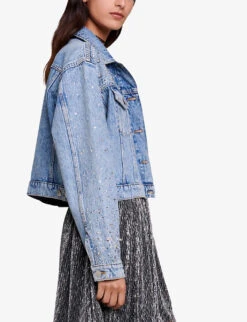 Maje Betoile Rhinestone-embellished Faded Denim Jacket 9 Maje Betoile Rhinestone-embellished Faded Denim Jacket -Ress Clothing Shop R04190268 BLEUS ALT02