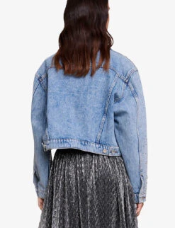 Maje Betoile Rhinestone-embellished Faded Denim Jacket 10 Maje Betoile Rhinestone-embellished Faded Denim Jacket -Ress Clothing Shop R04190268 BLEUS ALT03