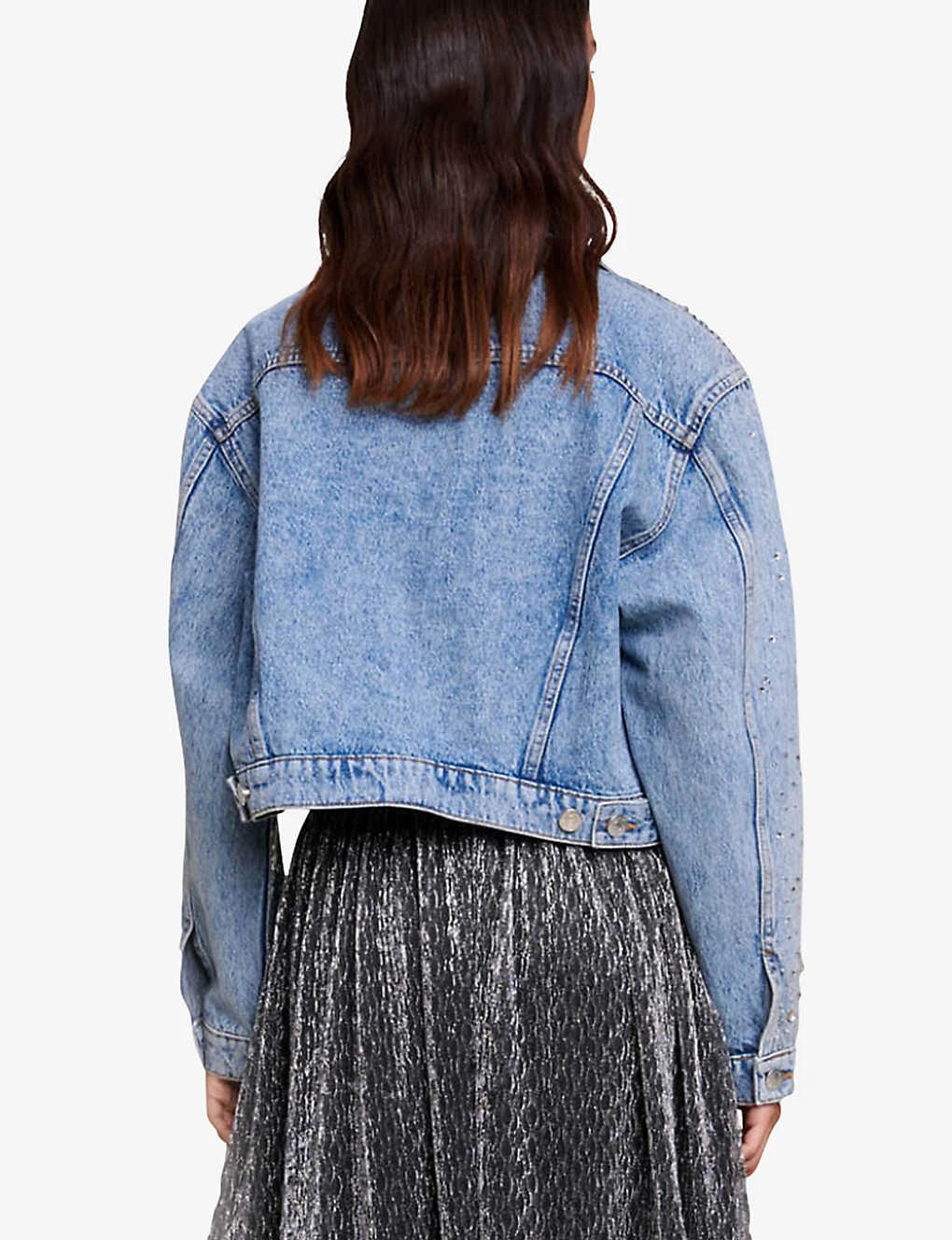 Maje Betoile Rhinestone-embellished Faded Denim Jacket 6 Maje Betoile Rhinestone-embellished Faded Denim Jacket - Image 4
