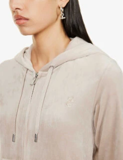 Juicy Couture Logo-embroidered Front-pocket Velour Hoody -Ress Clothing Shop R04191476 STRING509 ALT04