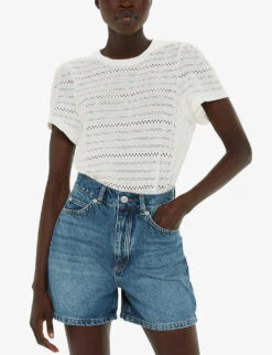 Whistles Broderie Puff-sleeve Relaxed-fit Stretch-cotton Top -Ress Clothing Shop R04191513 CREAM ALT02