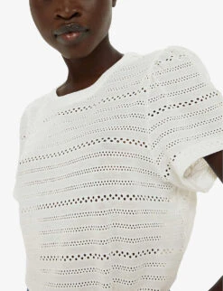 Whistles Broderie Puff-sleeve Relaxed-fit Stretch-cotton Top -Ress Clothing Shop R04191513 CREAM ALT04