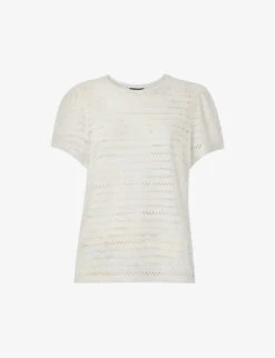 Whistles Broderie Puff-sleeve Relaxed-fit Stretch-cotton Top