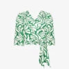 Graphic-print Wide-sleeve Woven Wrap Top -Ress Clothing Shop R04191960 GREEN M