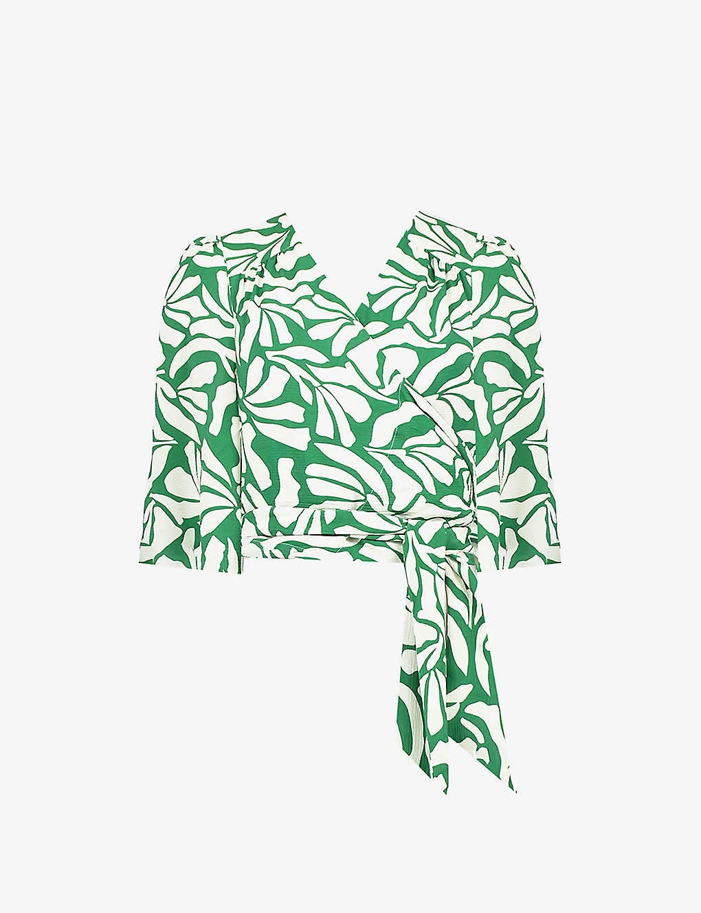 Graphic-print Wide-sleeve Woven Wrap Top 3 Graphic-print Wide-sleeve Woven Wrap Top