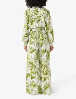 Palm-print Cropped Crepe-woven Shirt -Ress Clothing Shop R04191965 GREEN ALT02