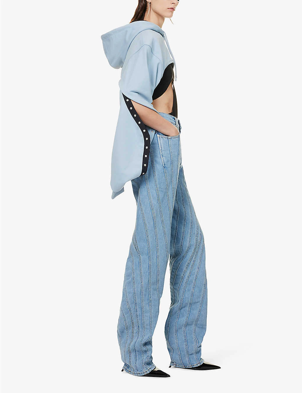 Mugler Asymmetric-hem Cropped Organic-cotton Hoody 4 Mugler Asymmetric-hem Cropped Organic-cotton Hoody - Image 2