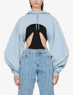 Mugler Asymmetric-hem Cropped Organic-cotton Hoody 9 Mugler Asymmetric-hem Cropped Organic-cotton Hoody -Ress Clothing Shop R04192672 LIGHTBLUE ALT02
