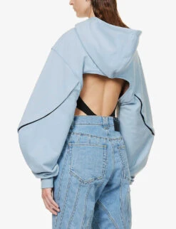 Mugler Asymmetric-hem Cropped Organic-cotton Hoody 10 Mugler Asymmetric-hem Cropped Organic-cotton Hoody -Ress Clothing Shop R04192672 LIGHTBLUE ALT03