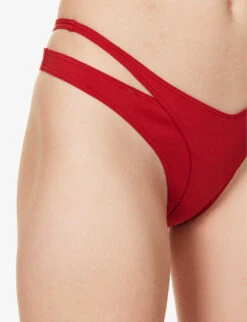 Mugler Layered Mid-rise Bikini Bottoms -Ress Clothing Shop R04192677 DARKRED ALT04