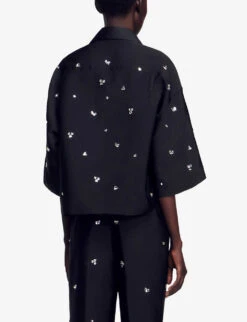 Sandro Mentissa Crystal-embellished Woven Shirt -Ress Clothing Shop R04197499 NOIRGRIS ALT03