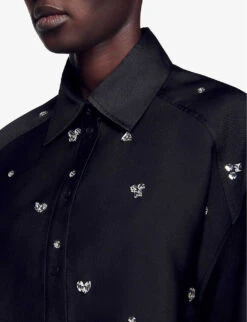 Sandro Mentissa Crystal-embellished Woven Shirt -Ress Clothing Shop R04197499 NOIRGRIS ALT04