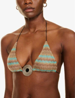 Jaded London Disc-embellished Zigzag Knitted Bikini Top -Ress Clothing Shop R04197643 PRINT ALT03