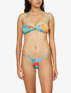 Jaded London Graphic-pattern Recycled-polyester-blend Bikini Top -Ress Clothing Shop R04197647 MONSTERAPRINT ALT01