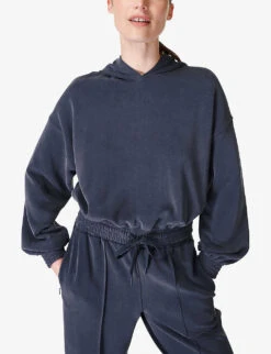 Sweaty Betty Sand Wash Cropped Stretch-recycled Polyester Blend Hoody 8 Sweaty Betty Sand Wash Cropped Stretch-recycled Polyester Blend Hoody -Ress Clothing Shop R04201992 NAVYBLUE ALT02