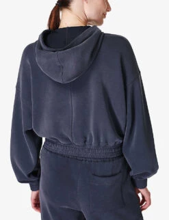 Sweaty Betty Sand Wash Cropped Stretch-recycled Polyester Blend Hoody 9 Sweaty Betty Sand Wash Cropped Stretch-recycled Polyester Blend Hoody -Ress Clothing Shop R04201992 NAVYBLUE ALT03