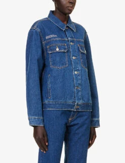 Brand-print Regular-fit Organic Cotton-blend Jacket 9 Brand-print Regular-fit Organic Cotton-blend Jacket -Ress Clothing Shop R04202689 MIDINDIGOWASH ALT02