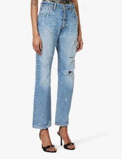 Heavy Distressed Straight-leg Mid-rise Jeans -Ress Clothing Shop R04204157 MIDBLUE ALT02